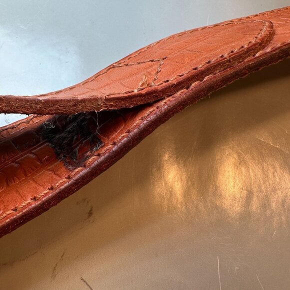 Fiorucci Italy Leather Double Strap Belt Vintage Embossed Brass Floral Accents - Picture 8 of 16